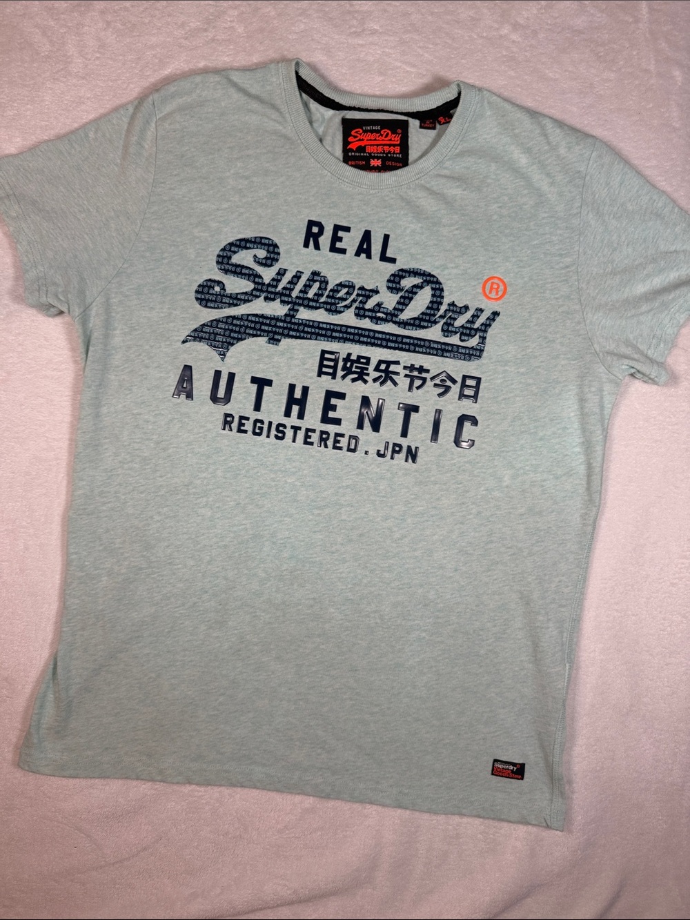 Superdry teal green Short-Sleeve Logo Tee with Navy Print
